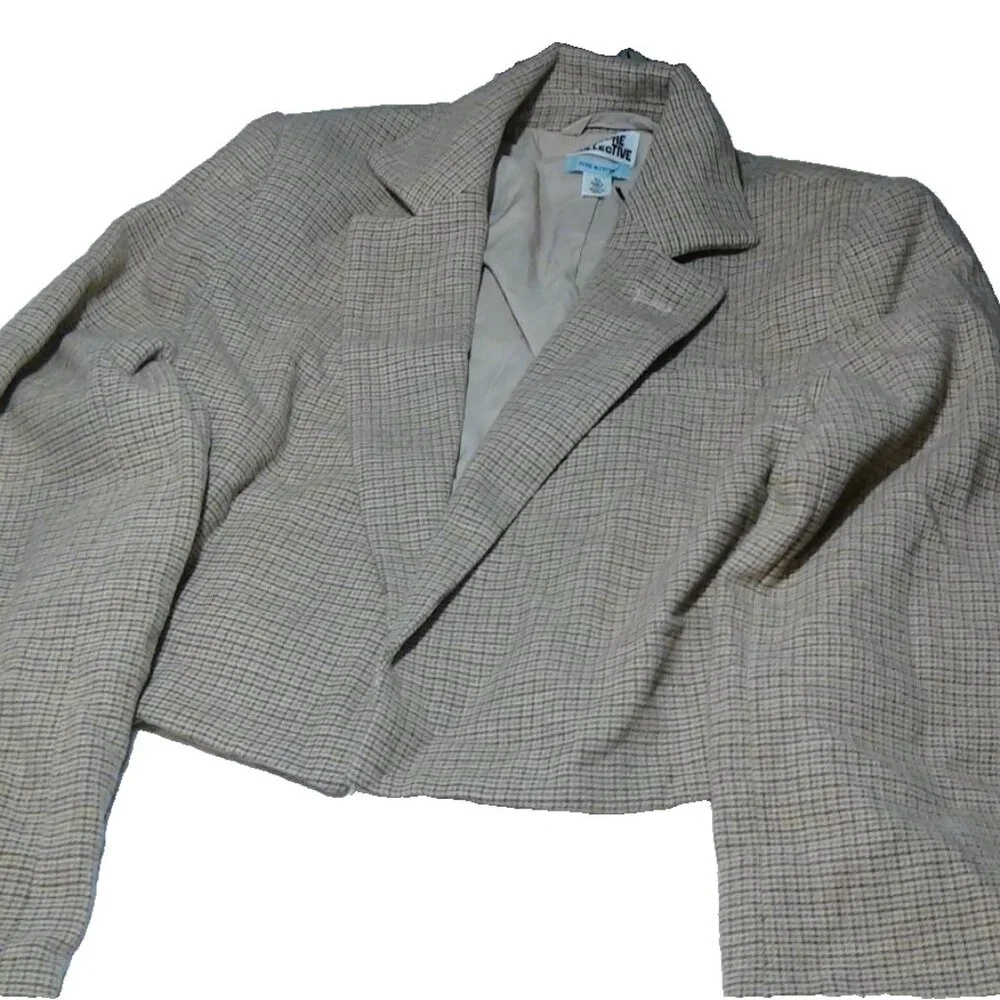 Future Collective Women's Tan Cropped Blazer Jacket Plaid Reese Blutstein XS - Picture 1 of 14